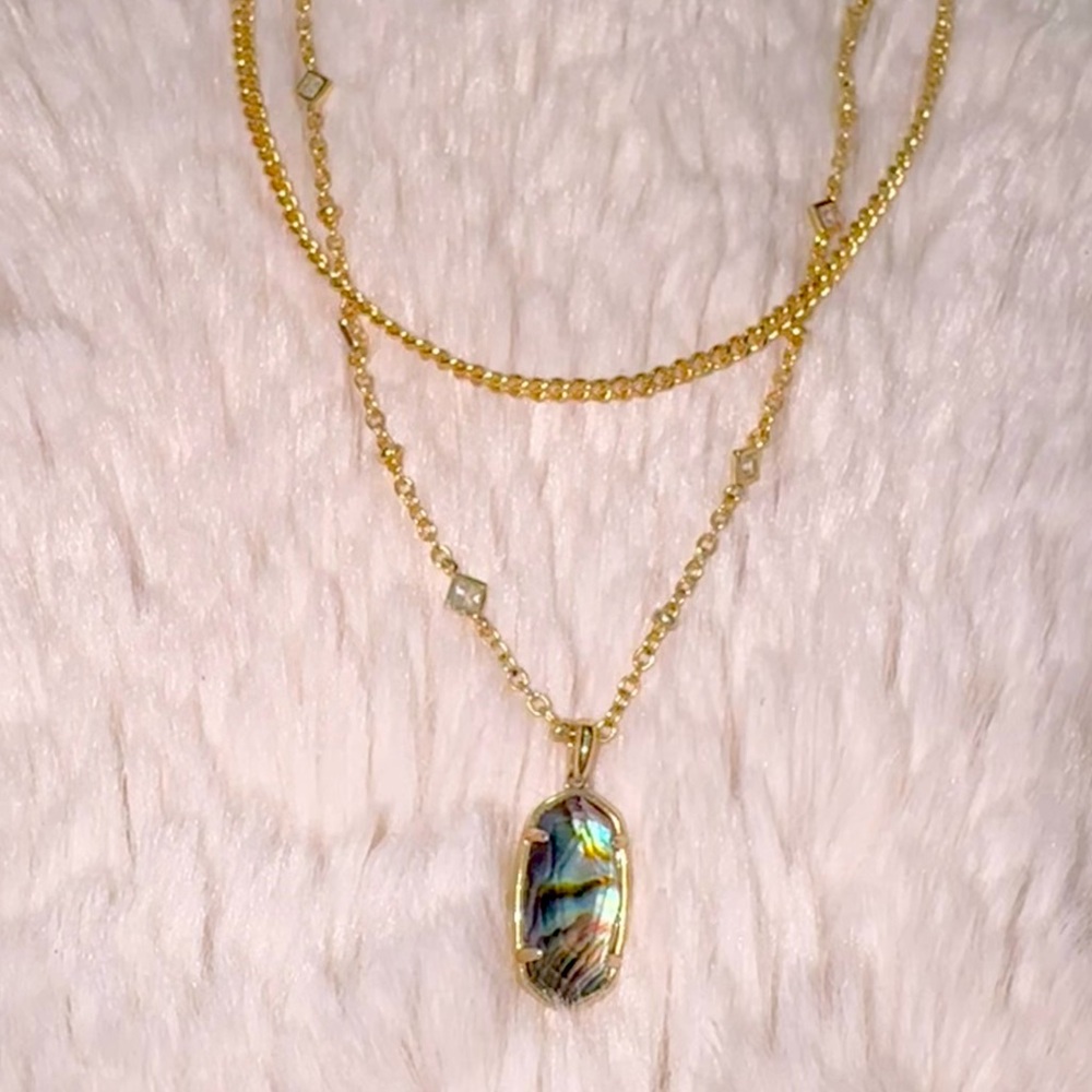 KENDRA SCOTT DISCONTINUED- Multi Strand Necklace: Gold Plated w/ Abalone pendant